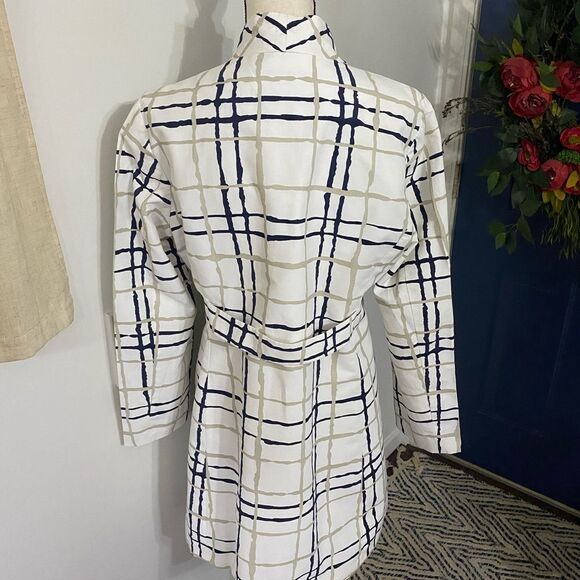 Banana Republic cotton Navy/ white/Tan Trench coat Size Large - Picture 7 of 7